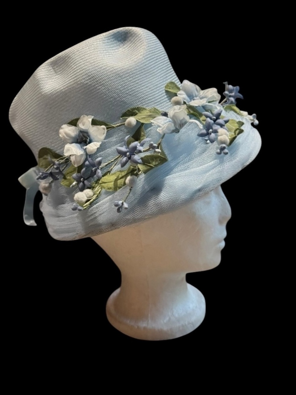 NIB Deadstock 1950s Boston Store Milw. Millinery Floral, Straw & Tulle Bucket Ha